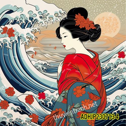 Tranh dán tường hoa cô gái Geisha Nhật Bản-ADHJP230713-4 - Tranh tường chất lượng cao